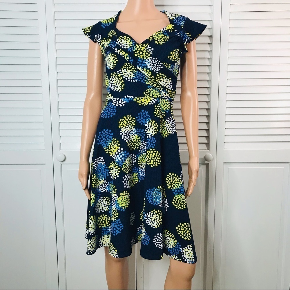 LEOTA Navy Blue Textured Stretch Shift Dress Size Small